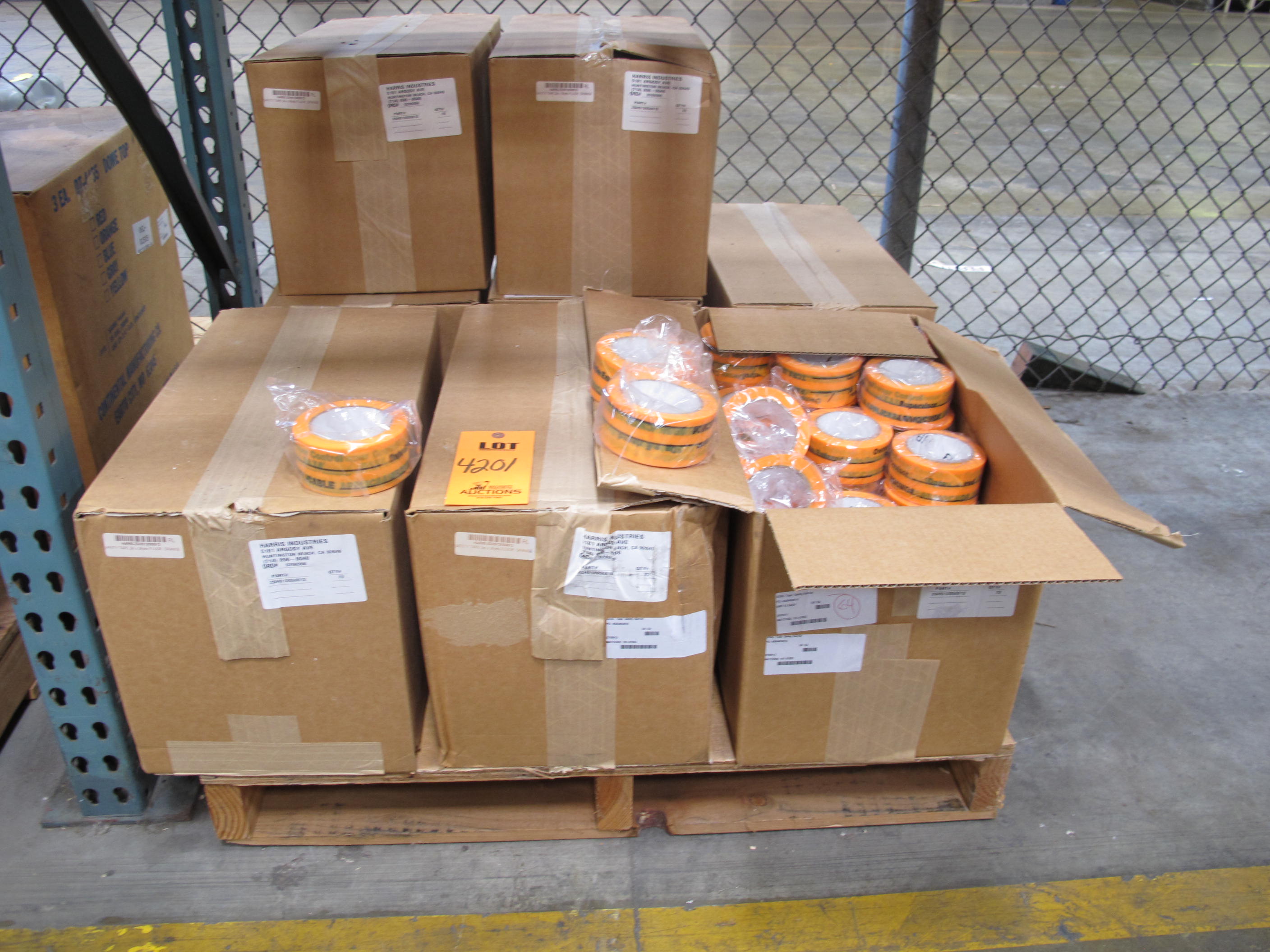 (568) ROLLS OF TAPE, SAFETY BARRIER TYPE, 2" X 36 YD SIZE, SUPERVISOR PAX. DATE ENTERED AR/MO/CWO TCR DESIGNATION, FLUORESCENT ORANGE COLOR, 1/2" BLACK LETTERING LAYOUT. LOADING & HANDLING FEE $15-4201